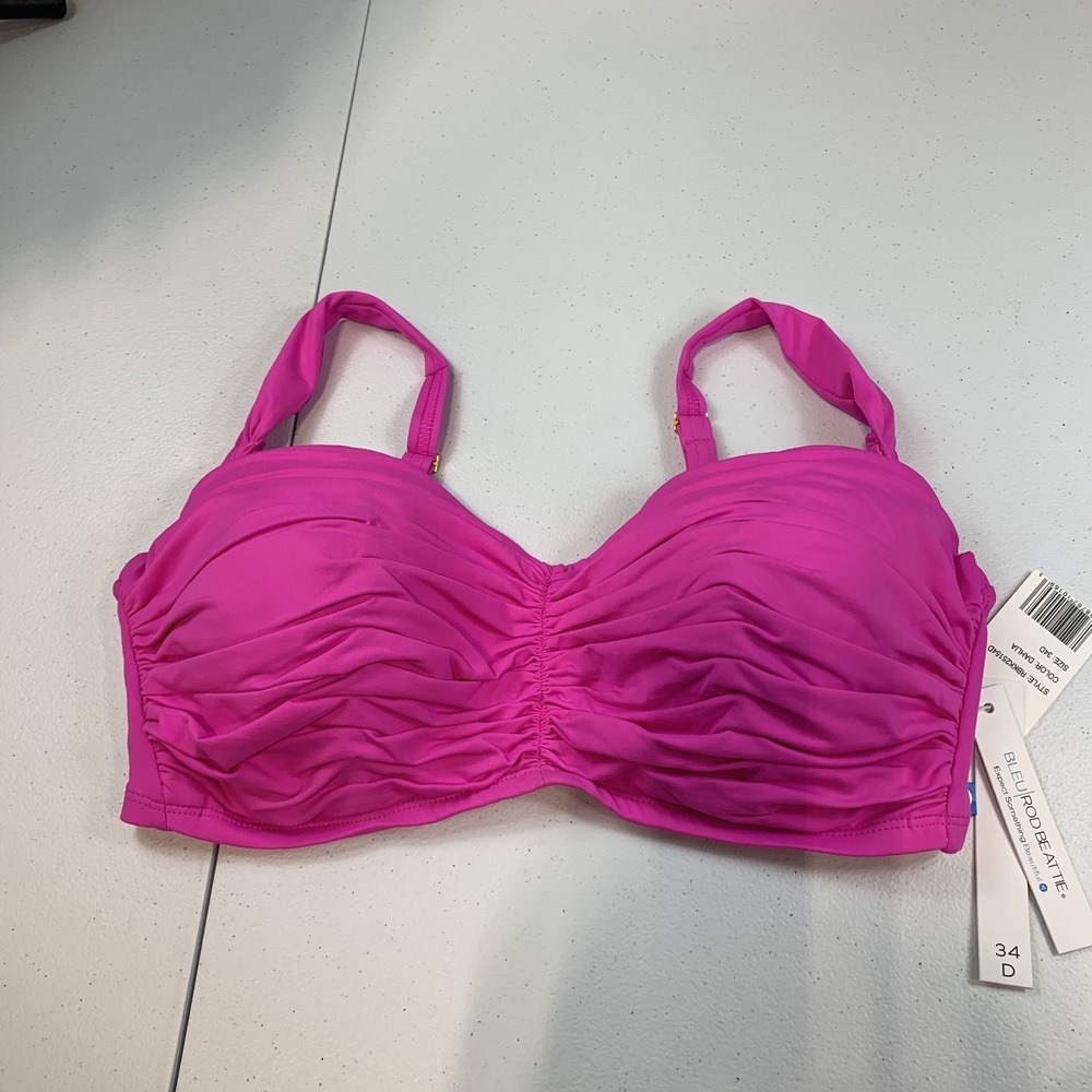 Bleu Rod Beattie Women's Swim Bikini Top 34D Pink Shirred Underwire Swimwear